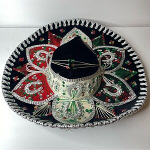 GUC Child Size, Belri Hats Mariachi Style Black Velvet Sombrero w/Silver & Red